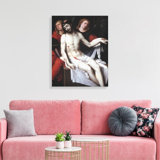 Dode Christus Gesteund door Twee Angels (Ribalta) Canvas Afdruk (Insitu (Woonkamer))