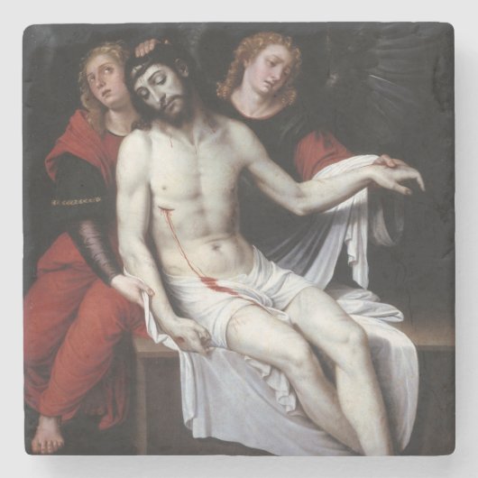 Dode Christus Gesteund door Twee Angels (Ribalta) Stenen Onderzetter (Voorkant)