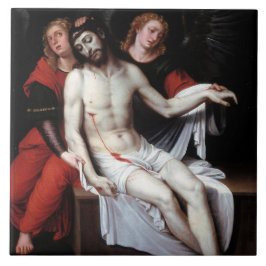 Dode Christus Gesteund door Twee Angels (Ribalta) Tegeltje