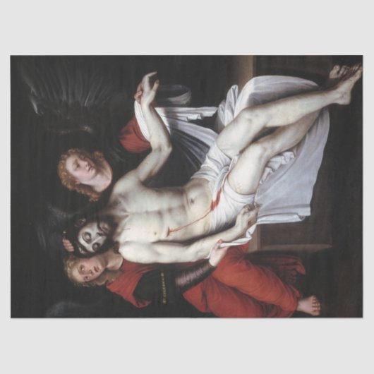 Dode Christus Gesteund door Twee Angels (Ribalta) Tissuepapier (Voorkant)