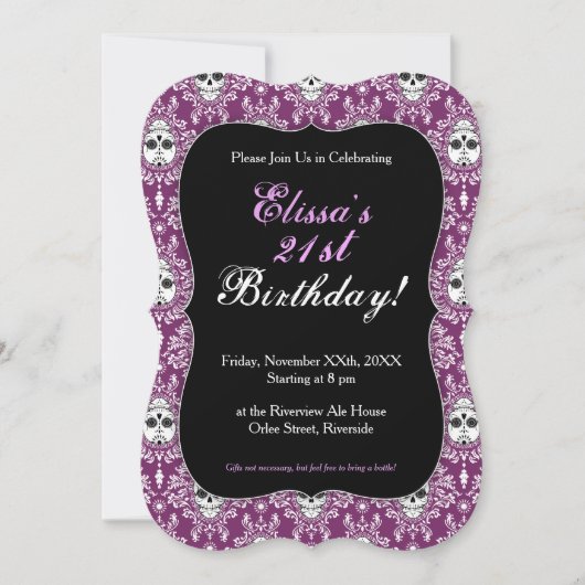 Dode Damast - Chic Suiker Skull Uitnodigingen (Voorkant)