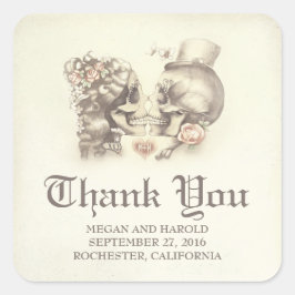 Dode en Leuke Schedel Paar Bruiloft Dank u Vierkante Sticker