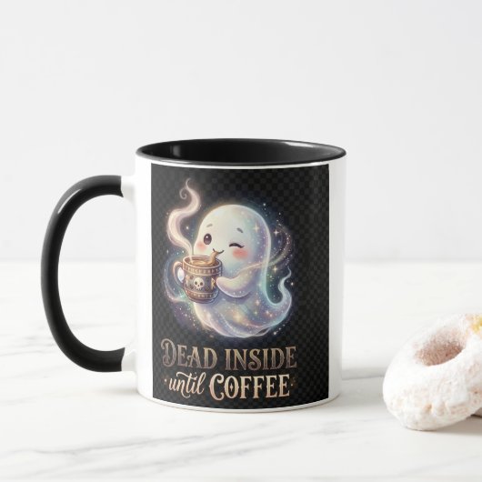Dode geest mok met leuke spreuk, dode binnenkant t (Met donut)