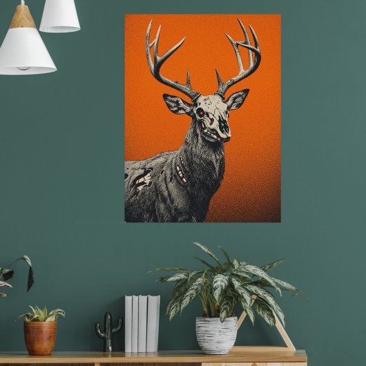 Dode herten op een vette oranje achtergrond poster (Woonkamer 1)