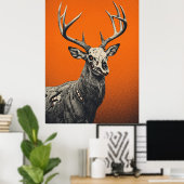 Dode herten op een vette oranje achtergrond poster (Thuiskantoor)