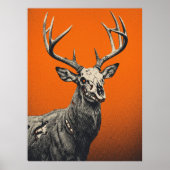 Dode herten op een vette oranje achtergrond poster (Voorkant)
