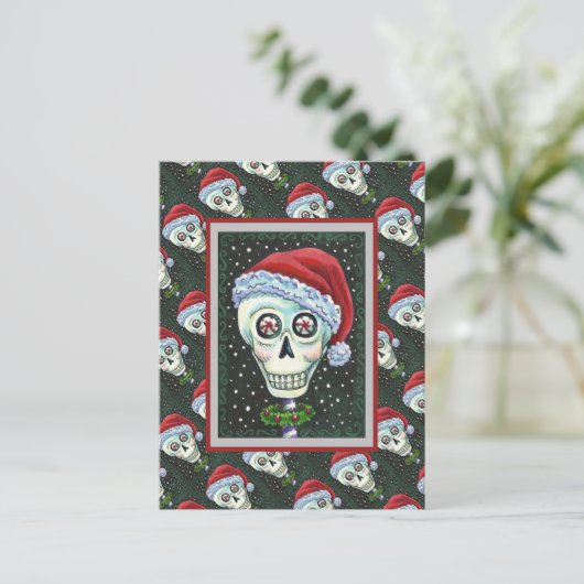 DODE HOOFD SANTA SKULL, CHRISTMAS SKELETON HUMOR BRIEFKAART (Staand voorkant)