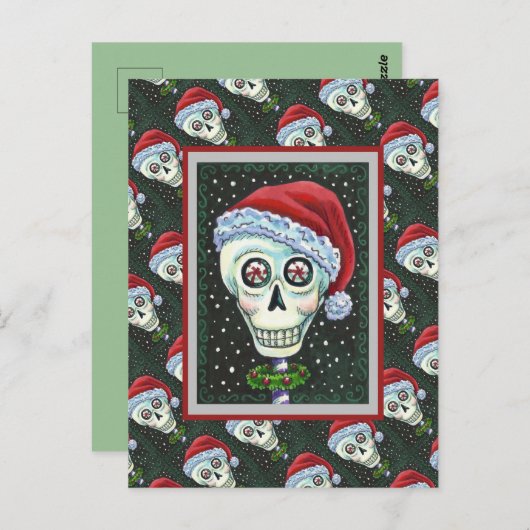 DODE HOOFD SANTA SKULL, CHRISTMAS SKELETON HUMOR BRIEFKAART (Voorkant / Achterkant)