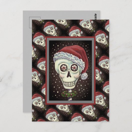 DODE HOOFD SANTA SKULL, CHRISTMAS SKELETON HUMOR BRIEFKAART (Voorkant / Achterkant)