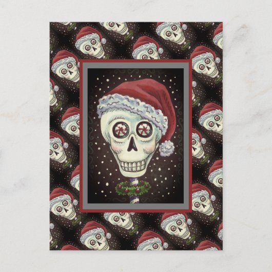 DODE HOOFD SANTA SKULL, CHRISTMAS SKELETON HUMOR BRIEFKAART (Voorkant)