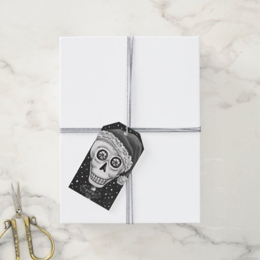 DODE HOOFD SANTA SKULL, CHRISTMAS SKELETON HUMOR CADEAULABEL (Met Touw)