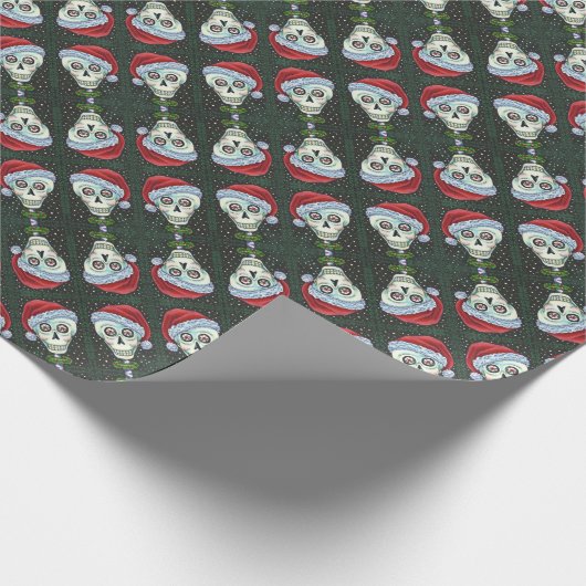 DODE HOOFD SANTA SKULL, CHRISTMAS SKELETON HUMOR CADEAUPAPIER (Hoek)