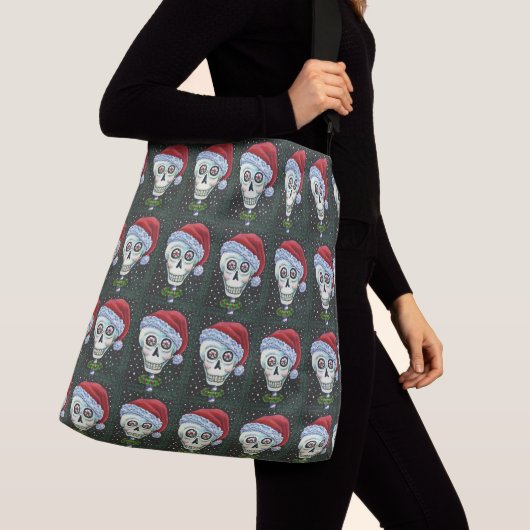 DODE HOOFD SANTA SKULL, CHRISTMAS SKELETON HUMOR CROSSBODY TAS (Dichtbij)