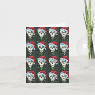 DODE HOOFD SANTA SKULL, CHRISTMAS SKELETON HUMOR FEESTDAGEN KAART