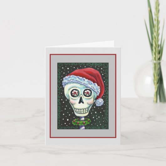 DODE HOOFD SANTA SKULL, CHRISTMAS SKELETON HUMOR FEESTDAGEN KAART (Voorkant)
