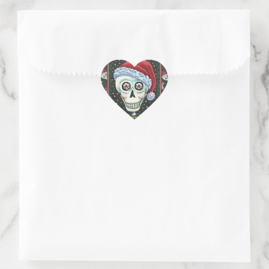 DODE HOOFD SANTA SKULL, CHRISTMAS SKELETON HUMOR HART STICKER (Tas)
