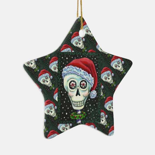 DODE HOOFD SANTA SKULL, CHRISTMAS SKELETON HUMOR KERAMISCH ORNAMENT (Rechts)