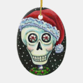 DODE HOOFD SANTA SKULL, CHRISTMAS SKELETON HUMOR KERAMISCH ORNAMENT (Voorkant)