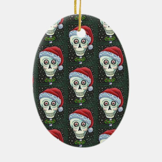 DODE HOOFD SANTA SKULL, CHRISTMAS SKELETON HUMOR KERAMISCH ORNAMENT (Achterkant)