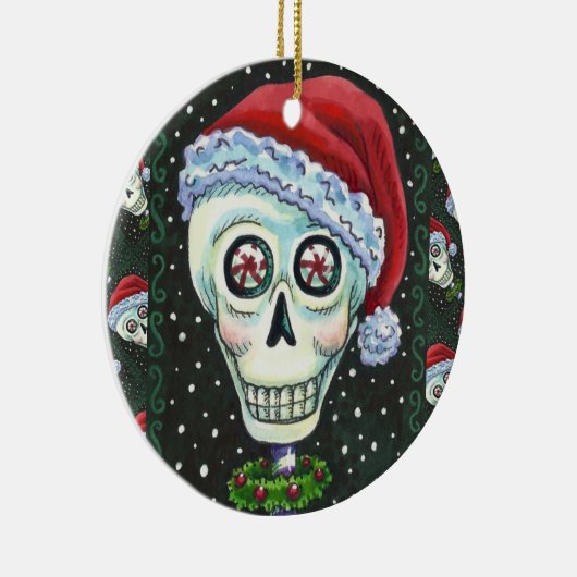 DODE HOOFD SANTA SKULL, CHRISTMAS SKELETON HUMOR KERAMISCH ORNAMENT (Rechts)