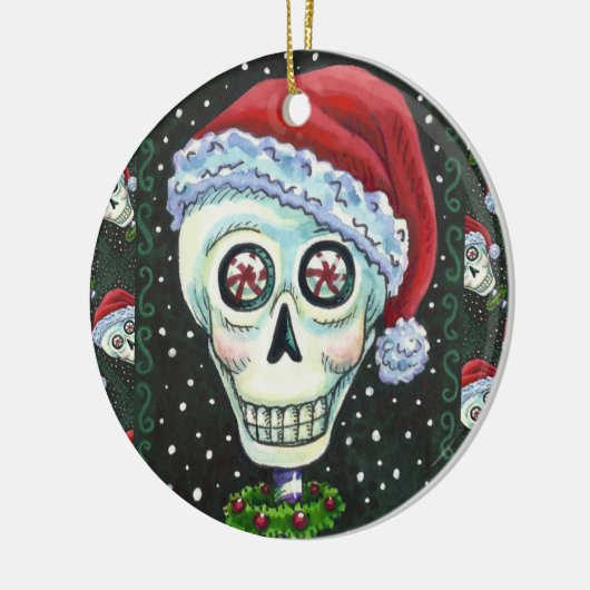 DODE HOOFD SANTA SKULL, CHRISTMAS SKELETON HUMOR KERAMISCH ORNAMENT (Links)