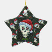 DODE HOOFD SANTA SKULL, CHRISTMAS SKELETON HUMOR KERAMISCH ORNAMENT (Voorkant)