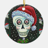 DODE HOOFD SANTA SKULL, CHRISTMAS SKELETON HUMOR KERAMISCH ORNAMENT (Voorkant)