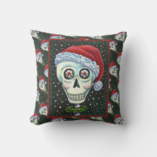 DODE HOOFD SANTA SKULL, CHRISTMAS SKELETON HUMOR KUSSEN