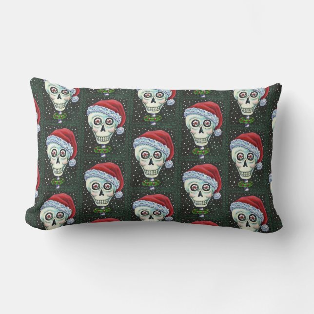 DODE HOOFD SANTA SKULL, CHRISTMAS SKELETON HUMOR KUSSEN (Voorkant)