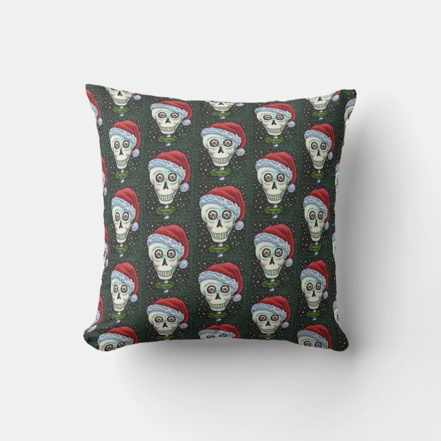 DODE HOOFD SANTA SKULL, CHRISTMAS SKELETON HUMOR KUSSEN (Voorkant)