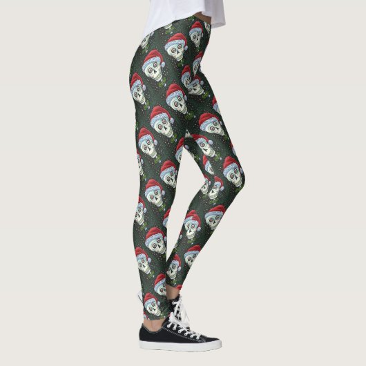 DODE HOOFD SANTA SKULL, CHRISTMAS SKELETON HUMOR LEGGINGS (Rechts)