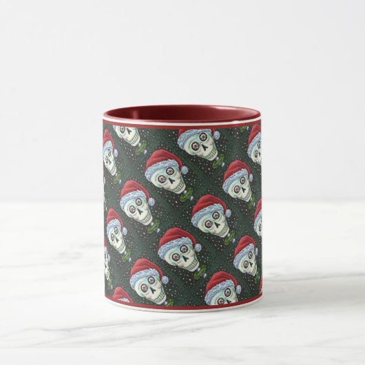DODE HOOFD SANTA SKULL, CHRISTMAS SKELETON HUMOR MOK (Midden)