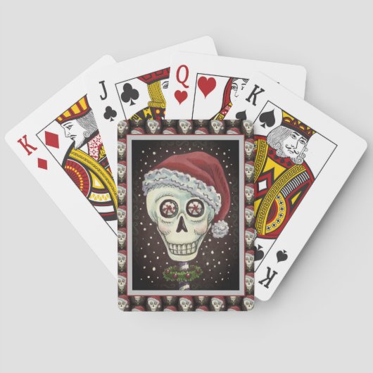 DODE HOOFD SANTA SKULL, CHRISTMAS SKELETON HUMOR POKERKAARTEN (Achterkant)