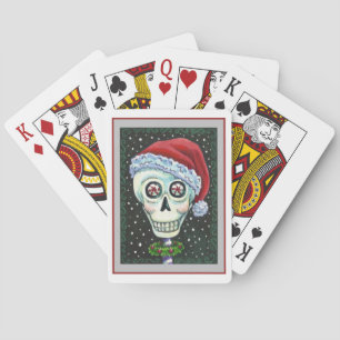 DODE HOOFD SANTA SKULL, CHRISTMAS SKELETON HUMOR POKERKAARTEN