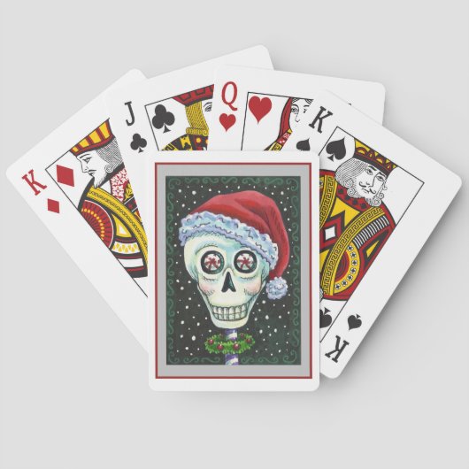 DODE HOOFD SANTA SKULL, CHRISTMAS SKELETON HUMOR POKERKAARTEN (Achterkant)