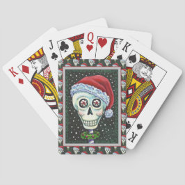 DODE HOOFD SANTA SKULL, CHRISTMAS SKELETON HUMOR POKERKAARTEN