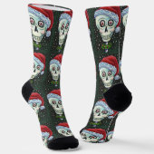 DODE HOOFD SANTA SKULL, CHRISTMAS SKELETON HUMOR SOKKEN (Gebogen)