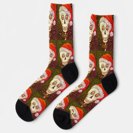 DODE HOOFD SANTA SKULL, CHRISTMAS SKELETON HUMOR SOKKEN