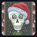 DODE HOOFD SANTA SKULL, CHRISTMAS SKELETON HUMOR VIERKANTE STICKER<br><div class="desc">PERFECT FOR SKELLY LOVERS. COLORFUL SKULL,  WREATH EN PEPPERMINTS STICKERS *Customize ... .Zoek overeenkomende items Susan Brack-Design</div>
