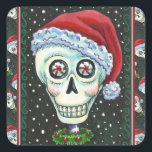 DODE HOOFD SANTA SKULL, CHRISTMAS SKELETON HUMOR VIERKANTE STICKER<br><div class="desc">PERFECT FOR SKELLY LOVERS. COLORFUL SKULL,  WREATH EN PEPPERMINTS STICKERS *Customize ... .Zoek overeenkomende items Susan Brack-Design</div>