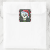 DODE HOOFD SANTA SKULL, CHRISTMAS SKELETON HUMOR VIERKANTE STICKER (Tas)