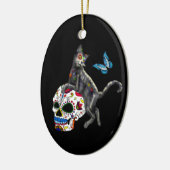Dode Kat Suikerdodend Skull En Vlinder Keramisch Ornament (Links)