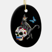 Dode Kat Suikerdodend Skull En Vlinder Keramisch Ornament (Achterkant)
