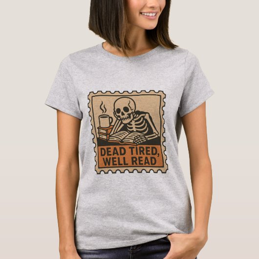 Dode Moe, Goed Gelezen – Skeleton Koffie Halloween T-shirt (Voorkant)