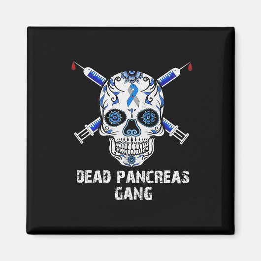Dode pancreas Gang Skull Diabetes Awareness Magneet (Voorkant)