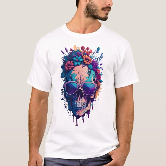 Dode schedel Bloem Kleurrijke V2 T-shirt (Voorkant)