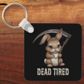 Dode vermoeide Schattigee Bunny Grim Reaper Coffee Sleutelhanger (Voorkant)