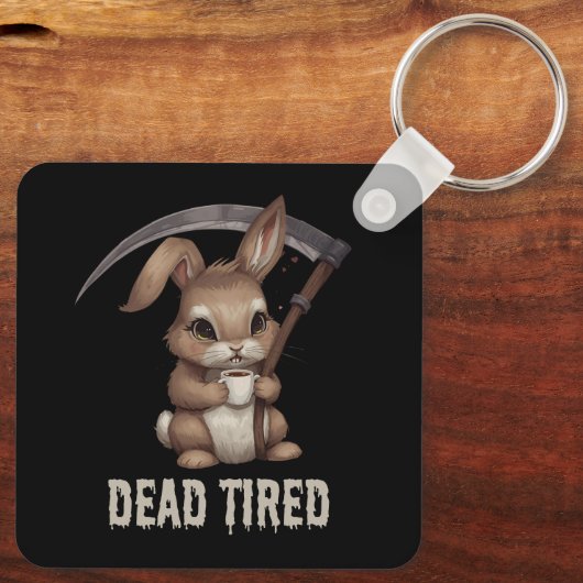 Dode vermoeide Schattigee Bunny Grim Reaper Coffee Sleutelhanger (Achterkant)