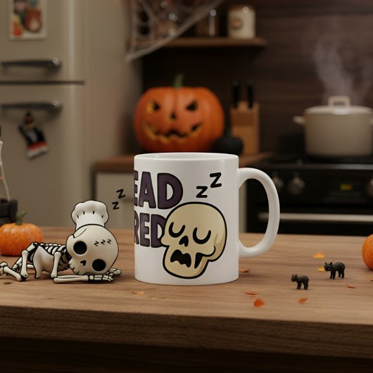 Dode Vermoeide Skelet Halloween Mok | Grappig Spoo