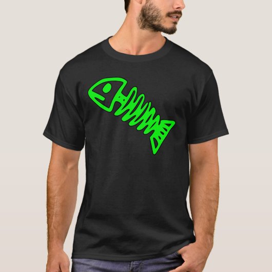 Dode vis skelet Bot schedel Fossil Green T-shirt (Voorkant)
